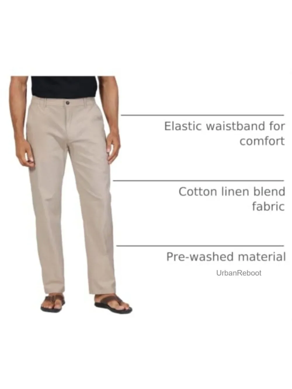 Men's Linen Blend Relaxed Fit Straight Leg Casual Pants, Elastic Waist Pull-On